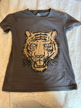 Revolution Gray Tee with Tan & Black Tiger Graphic - Short Sleeve